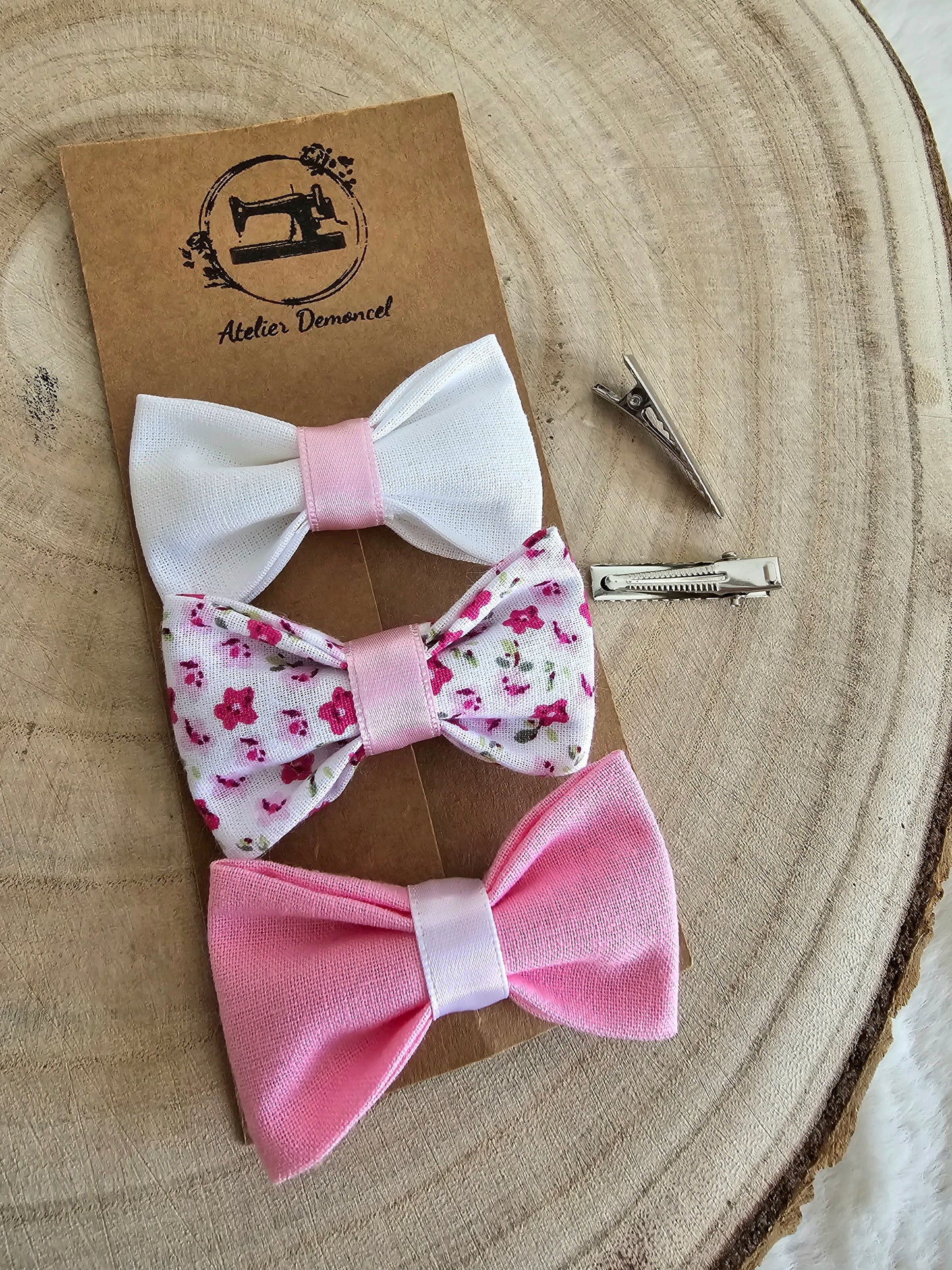 Lot de 3 nœuds rose fleurs