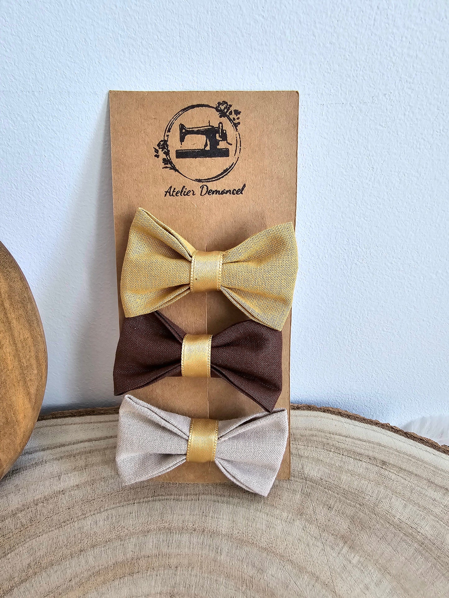 Lot de 3 nœuds or marron beige