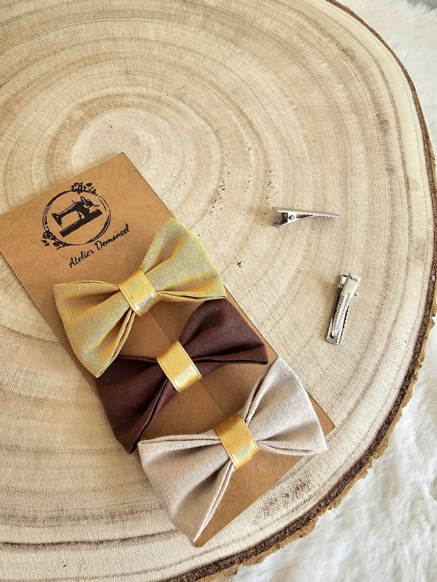 Lot de 3 nœuds or marron beige