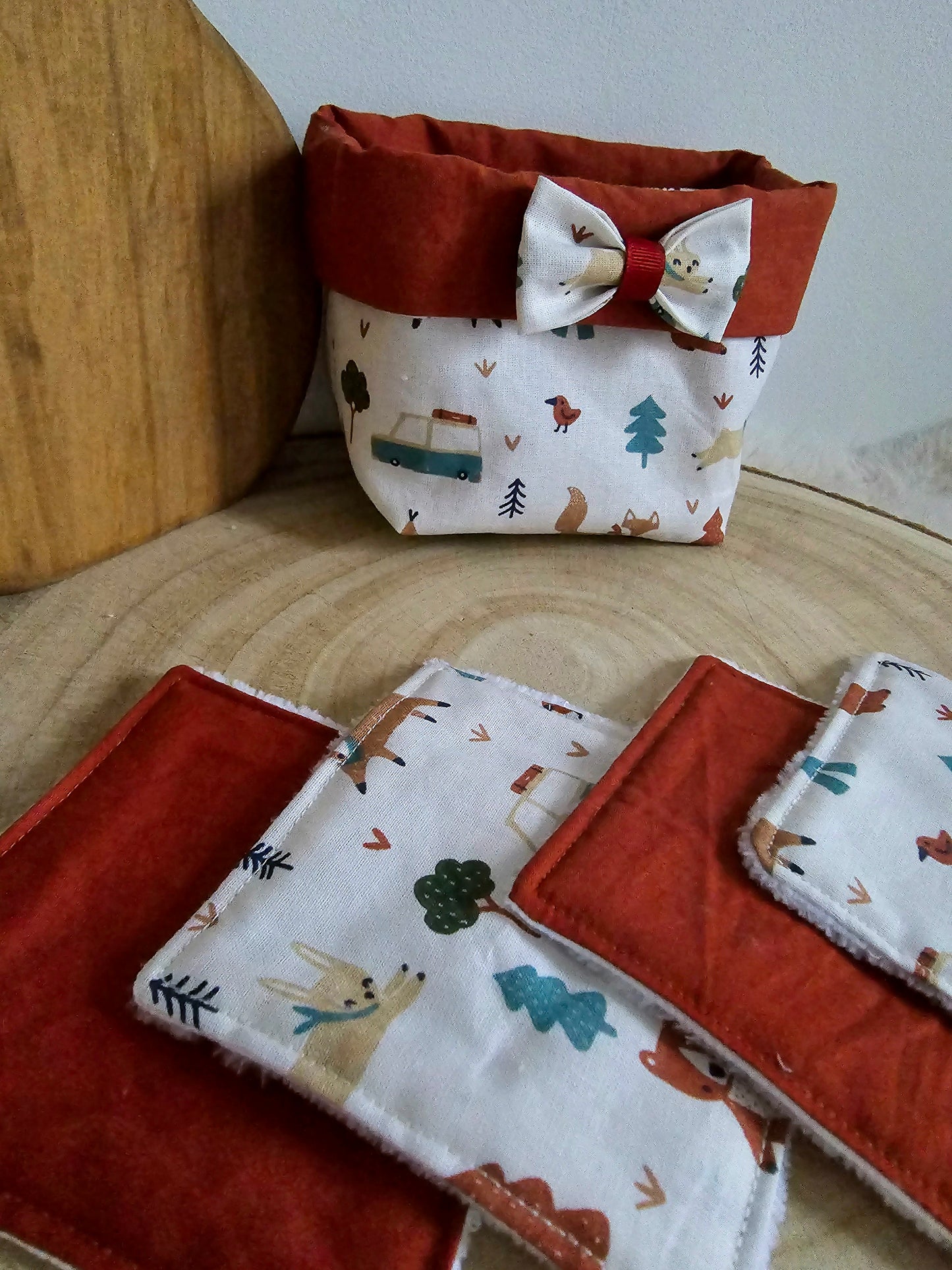 Panier 10 lingettes lavables forêt Renard