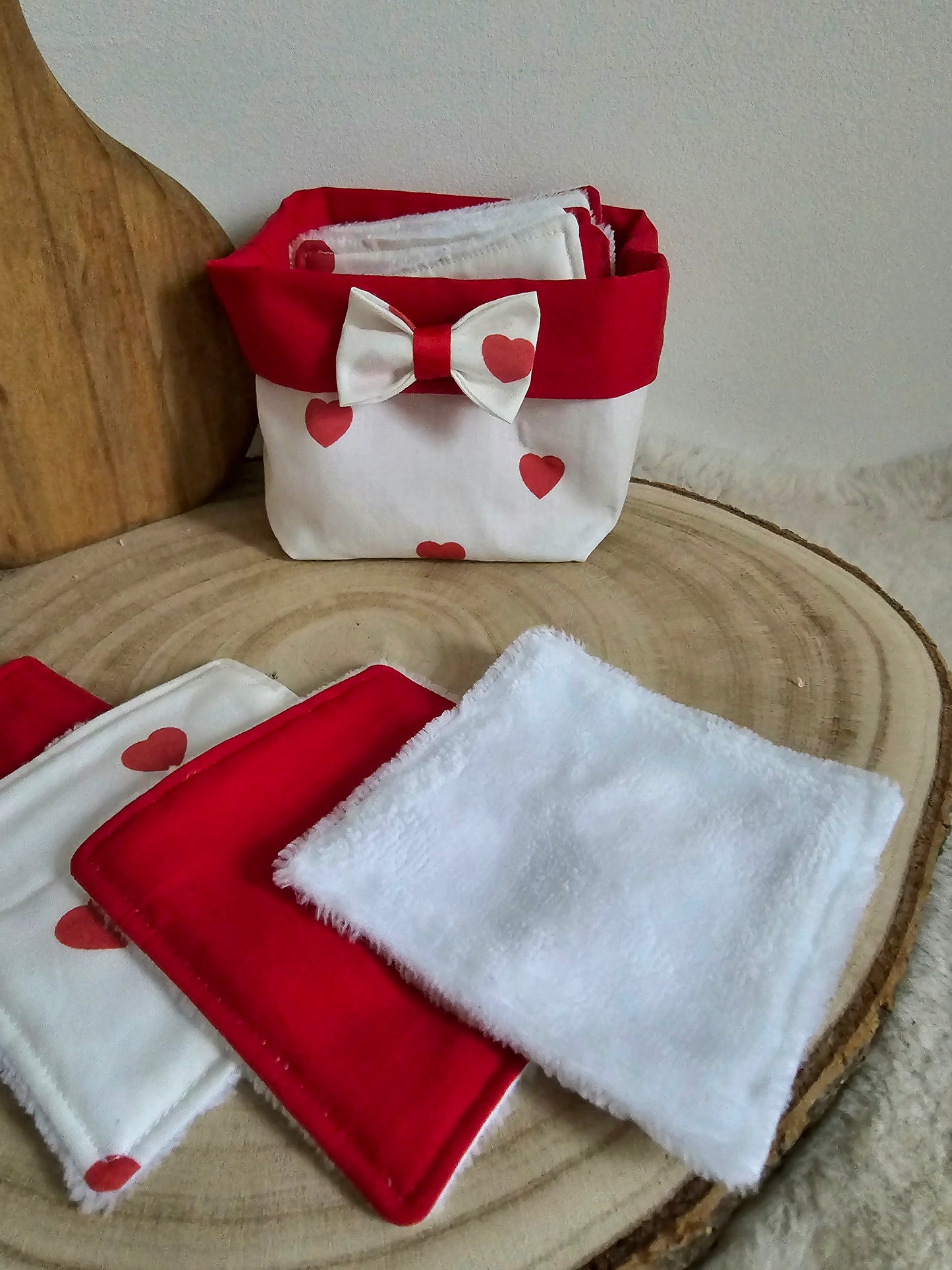 Panier 10 lingettes lavables gros cœurs