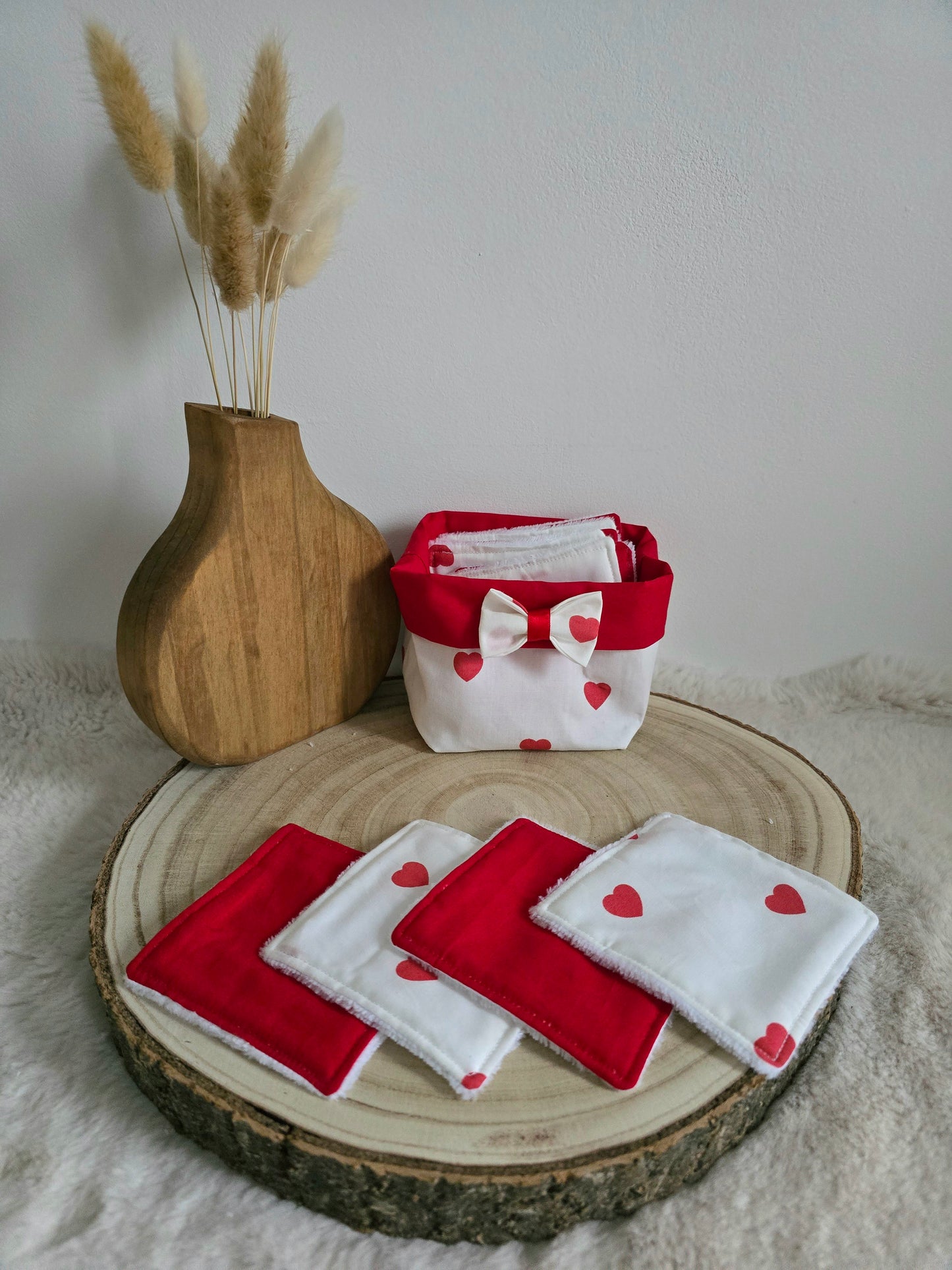 Panier 10 lingettes lavables gros cœurs