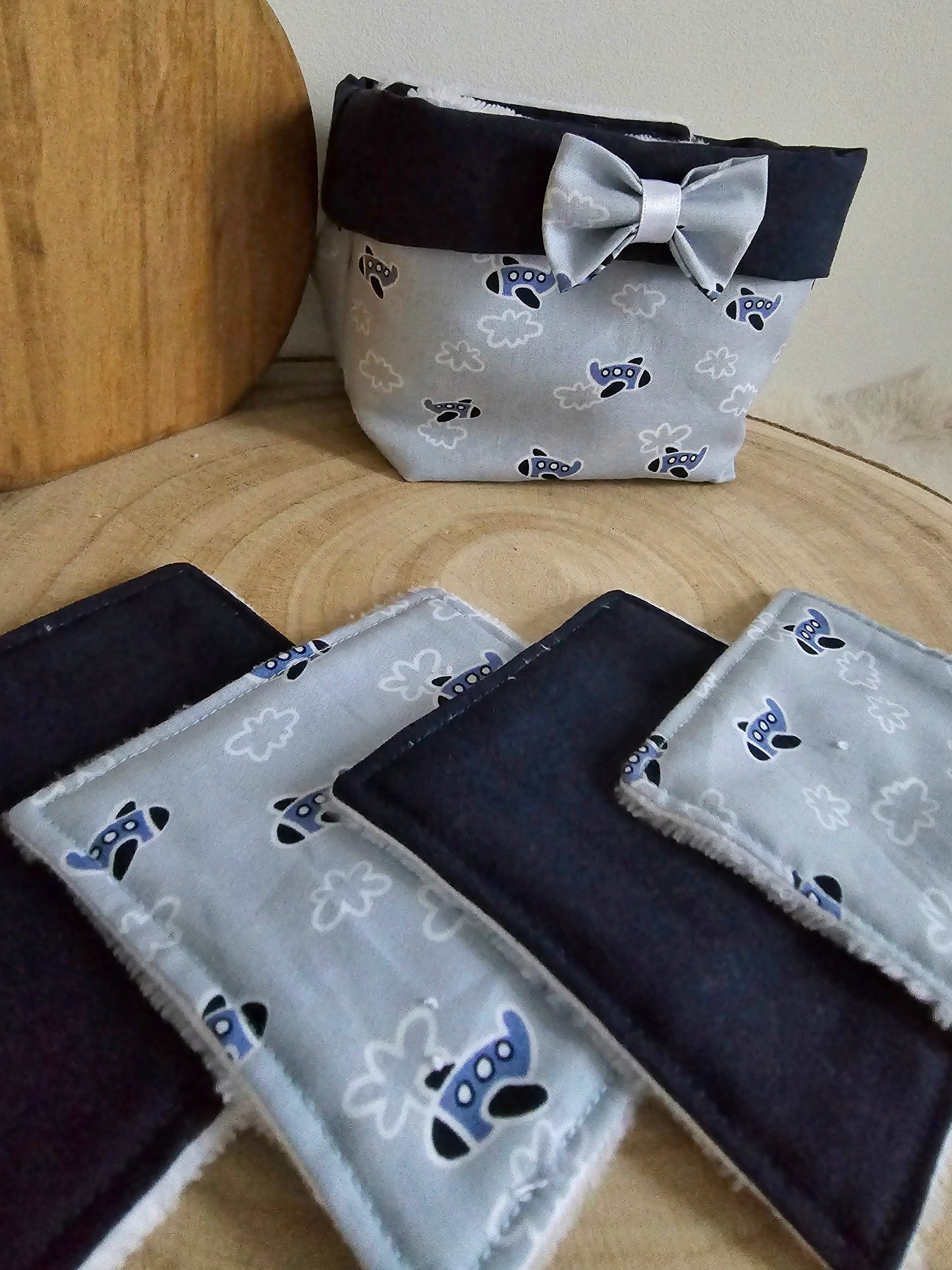Panier 10 lingettes lavables avions