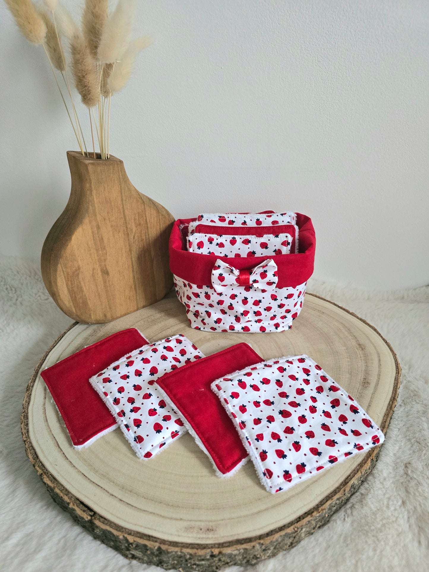 Panier 10 lingettes lavables fraises