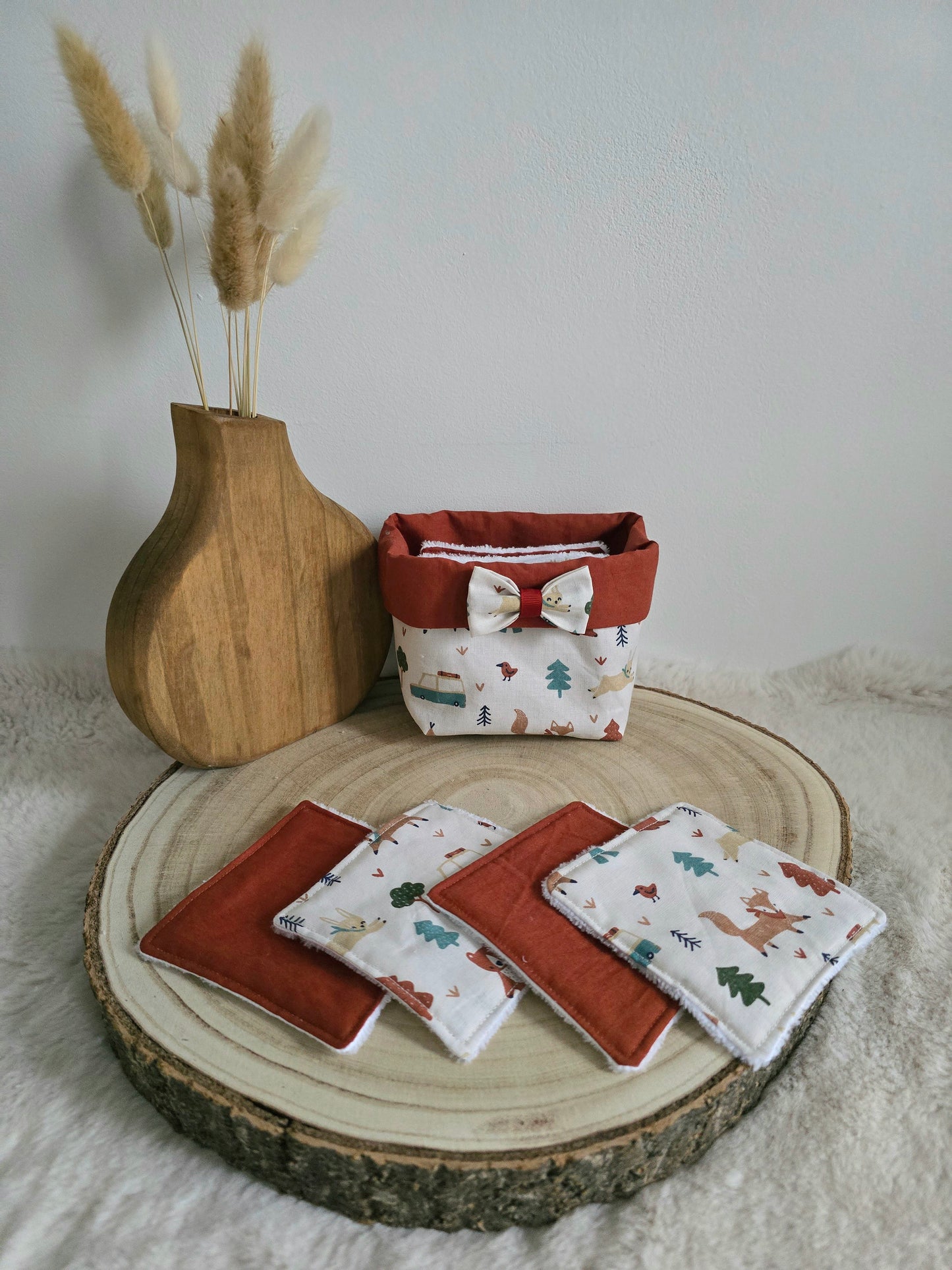 Panier 10 lingettes lavables forêt Renard