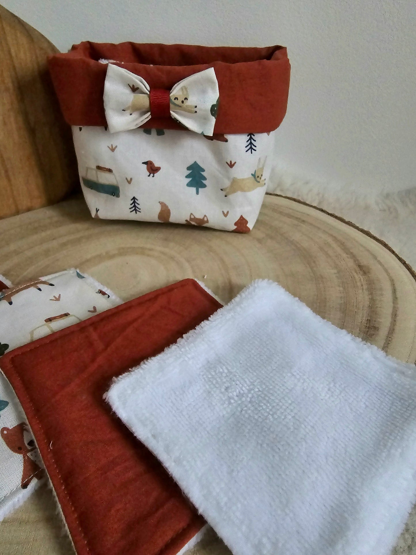 Panier 10 lingettes lavables forêt Renard
