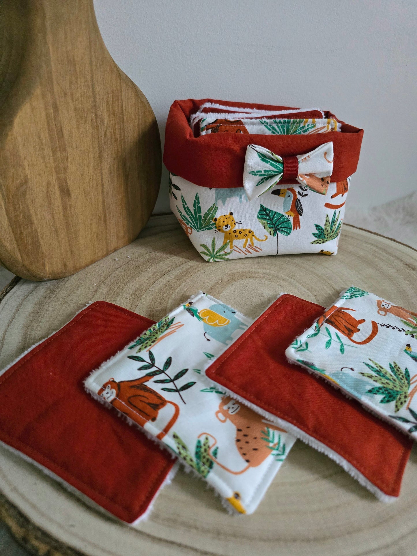 Panier 10 lingettes lavables jungle
