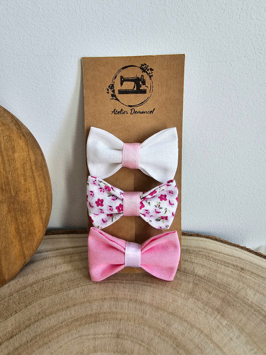 Lot de 3 nœuds rose fleurs