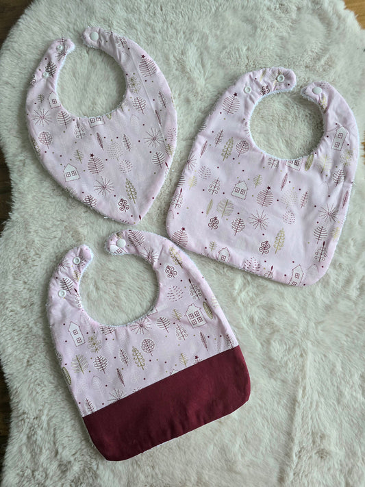 Coffret bavoirs sapins roses