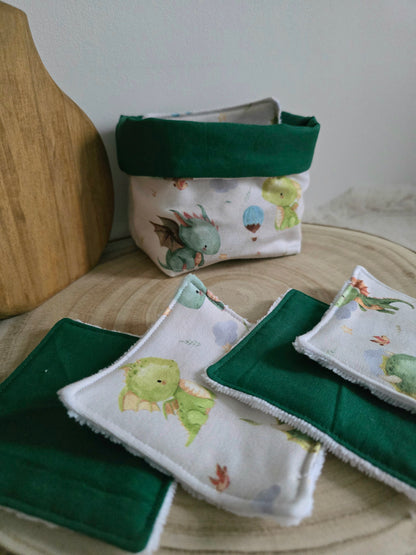 Panier 10 lingettes lavables dragon