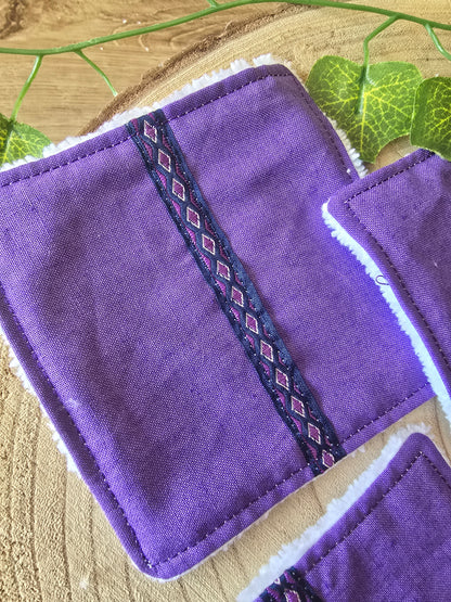 Lot de 5 lingettes lavables violettes galon