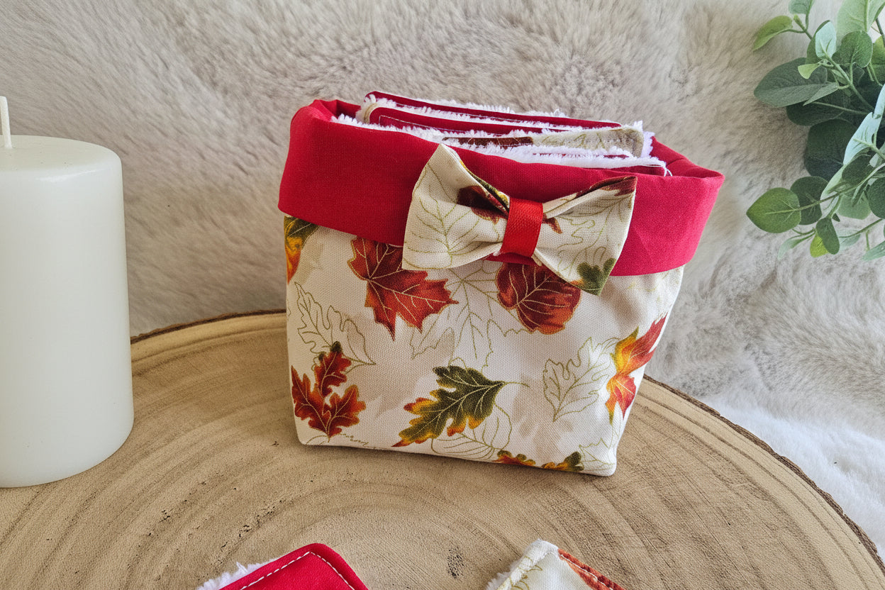 Panier 10 lingettes feuilles rouges