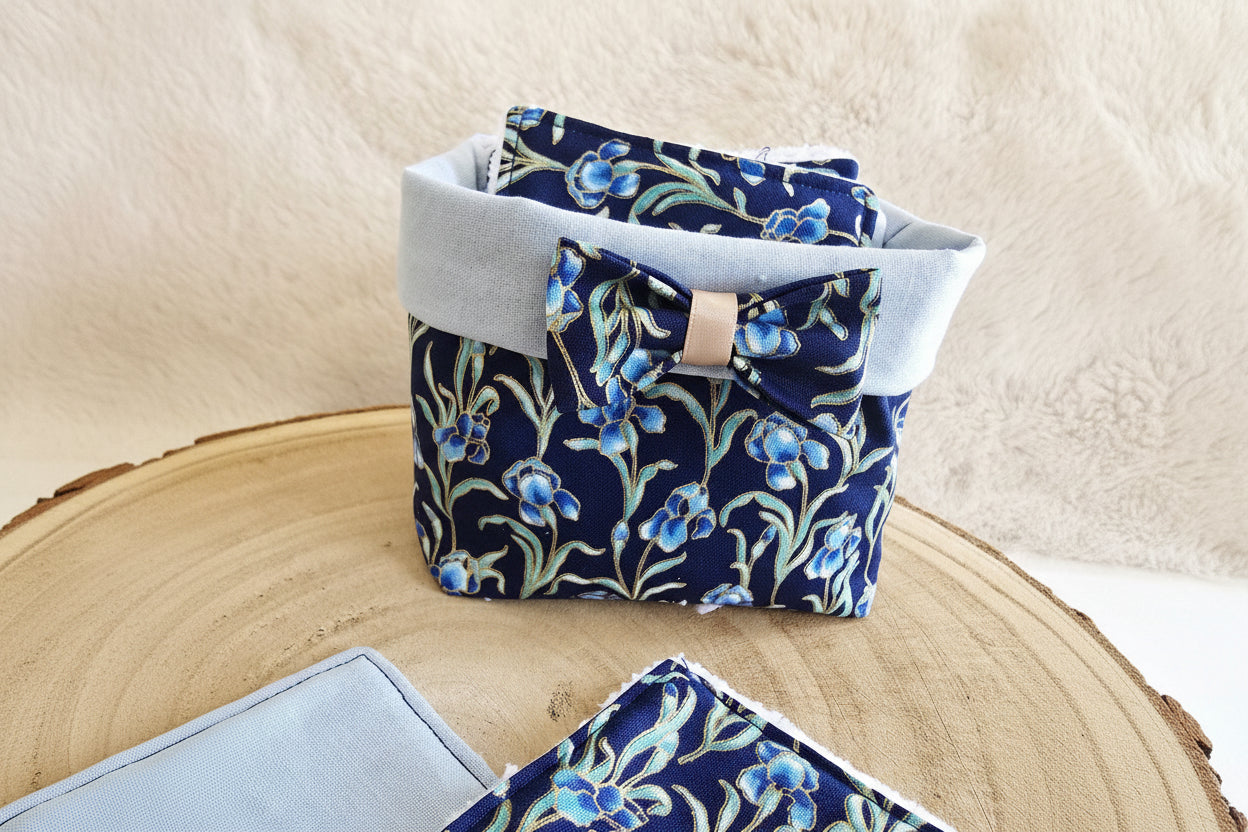 Panier 10 lingettes fleurs marine