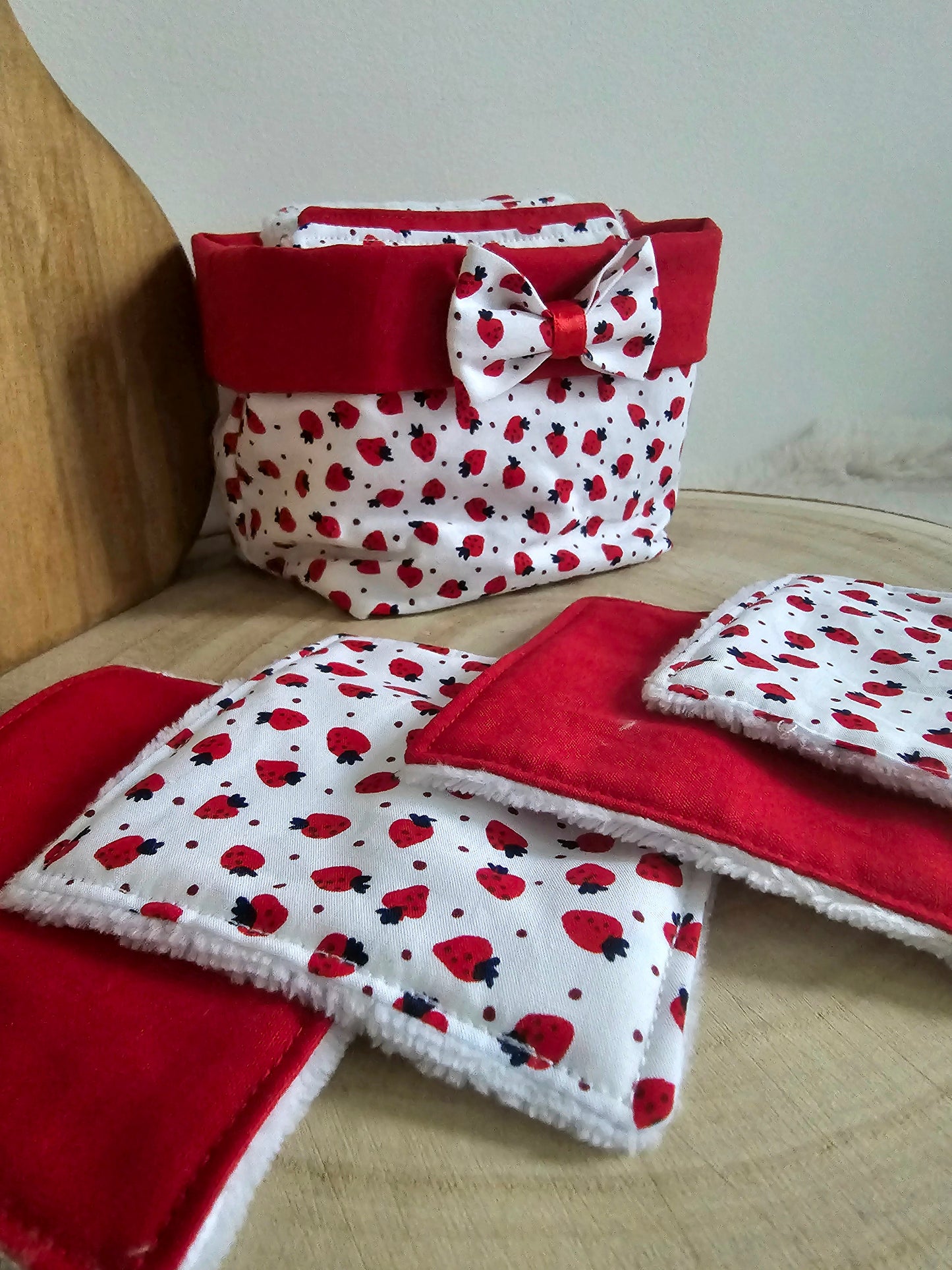 Panier 10 lingettes lavables fraises