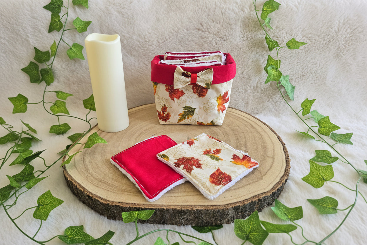Panier 10 lingettes feuilles rouges
