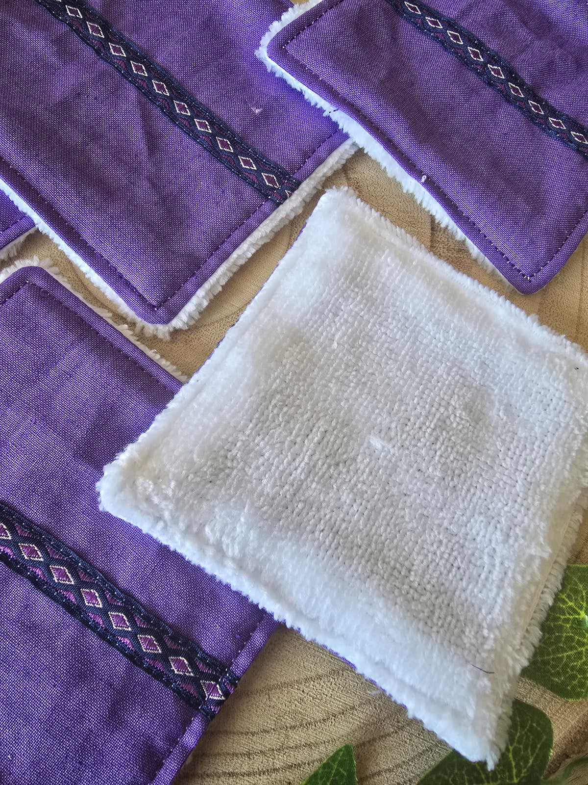 Lot de 5 lingettes lavables violettes galon