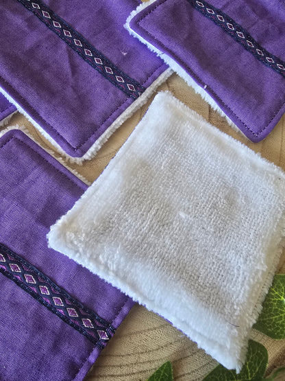 Lot de 5 lingettes lavables violettes galon