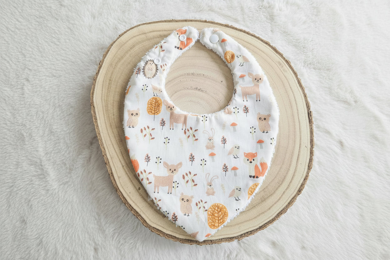 Bavoir bandana forêt beige