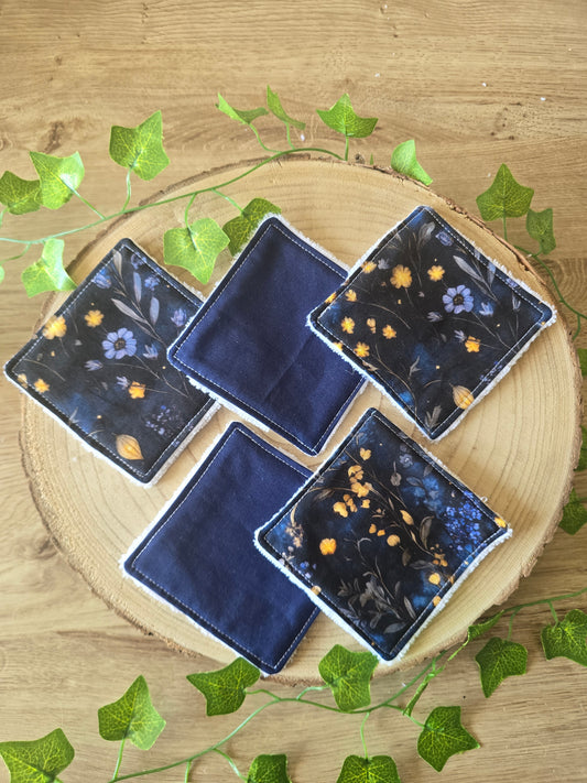 Lot de 5 lingettes lavables fleurs marines