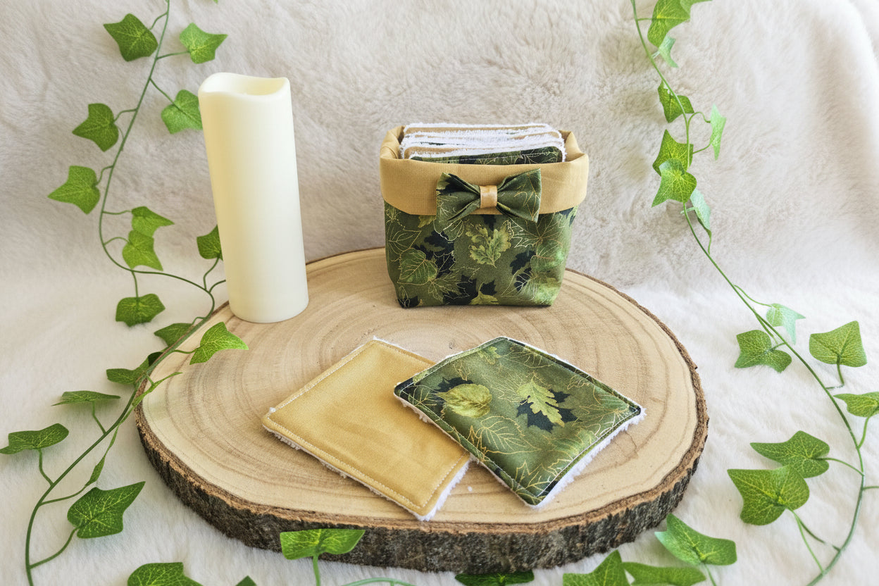 Panier 10 lingettes feuilles vertes