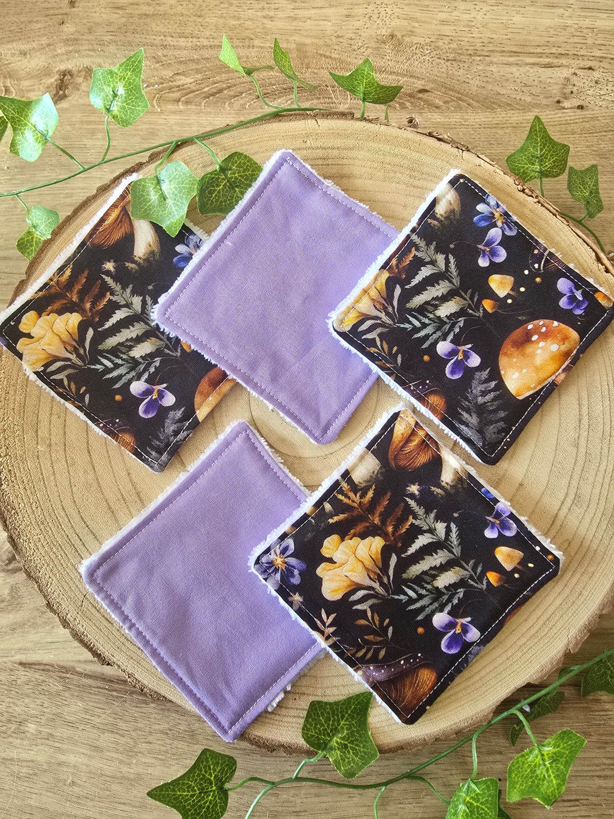 Lot de 5 lingettes lavables champignons