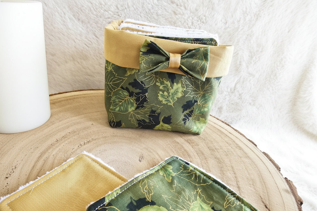 Panier 10 lingettes feuilles vertes