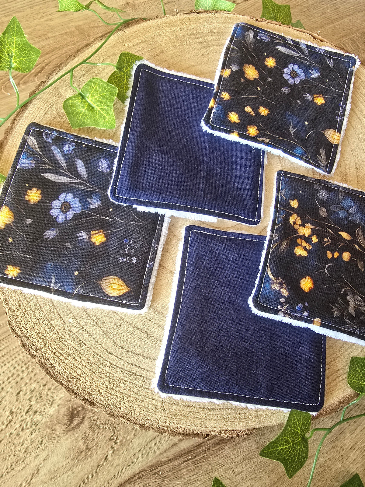 Lot de 5 lingettes lavables fleurs marines