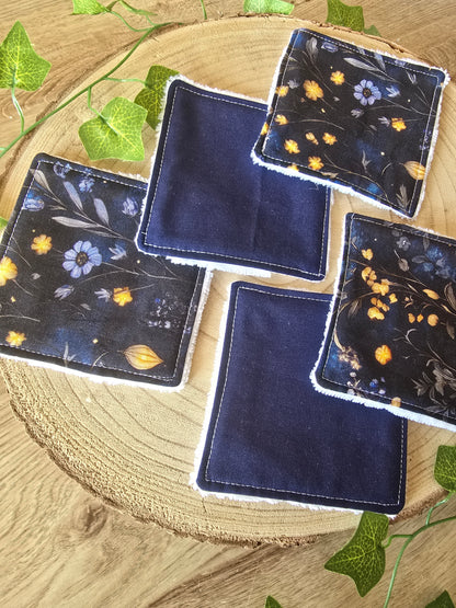 Lot de 5 lingettes lavables fleurs marines
