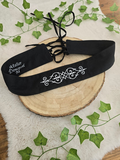 Ceinture sous poitrine noir broderie goth
