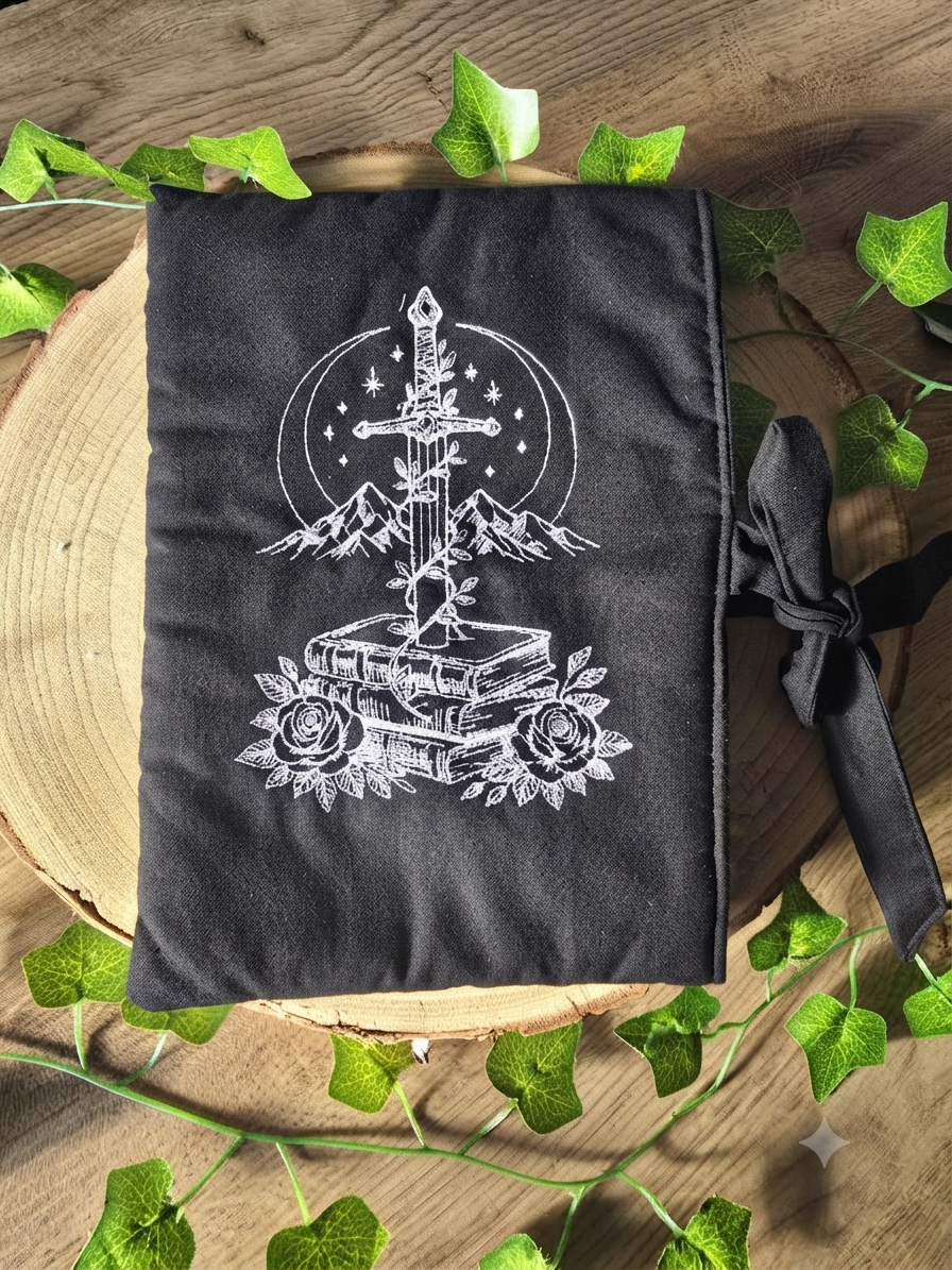 Pochette livre noir broderie
